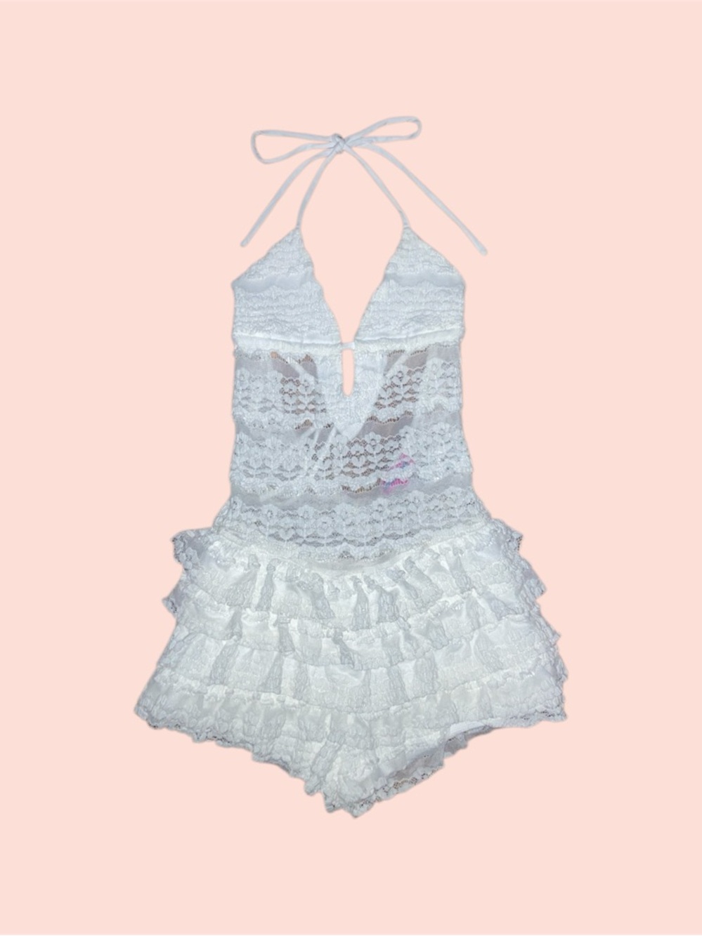 Lanny Ruffled Sheer Lace Romper